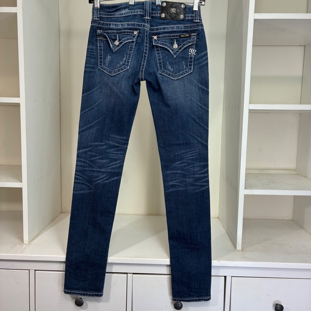 Miss Me Womens Dark‎ Wash Skinny Jeans Embellished Flap Pocket JS4009S15 Size 27